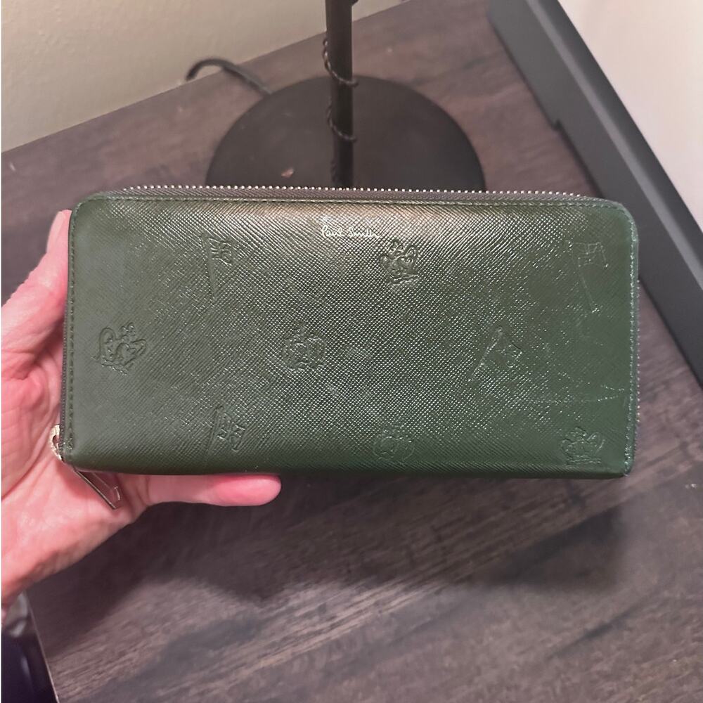 PAUL SMITH GREEN EMBOSSED LOGO LONG ZIP AROUND WALLET